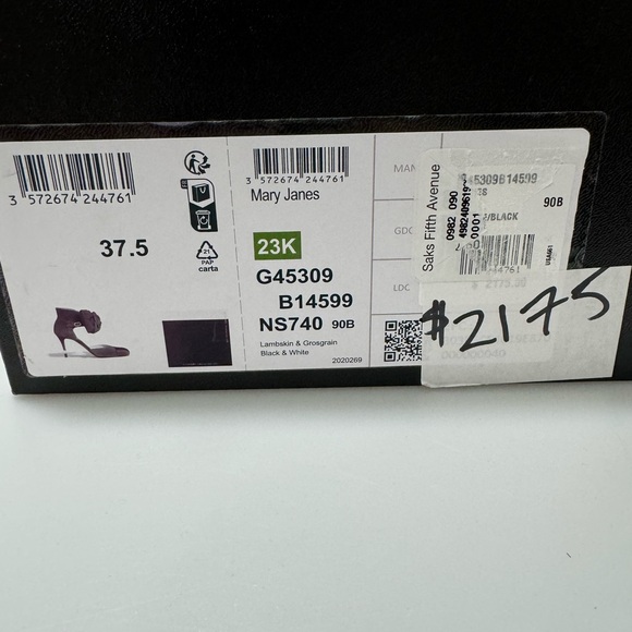 Chanel Mary Jane Shoes Lambskin Grosgrain Black White Winter Flower 37.5/US 7.5 - Picture 9 of 9